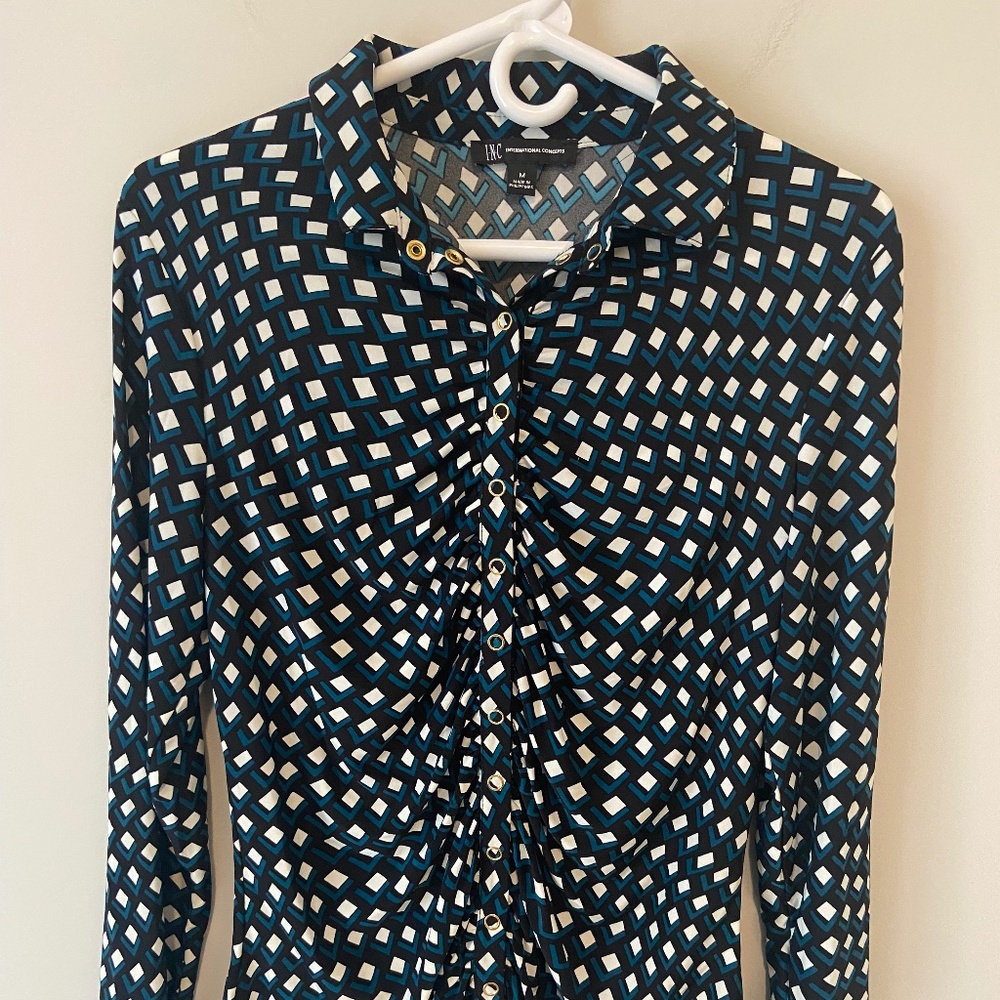 INC International Concepts Cute Button-up Shirt with Ruching Detail-Size M